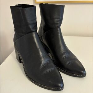 Treasure & Bond Black Leather Block Heel Boots with micro stud detail